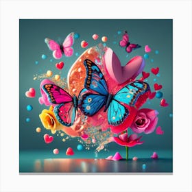 Glitter Splash Of Only Two Butterflies Roses B 1 Canvas Print