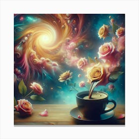 Coffee And Roses Canvas Print