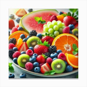 A Close Up Of Fresh Fruits, Including Vibrant Berr Canvas Print