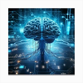 Futuristic Cyber Brain Illustration Connects Electronic Elements And Human Biology Neural Pathways Toile