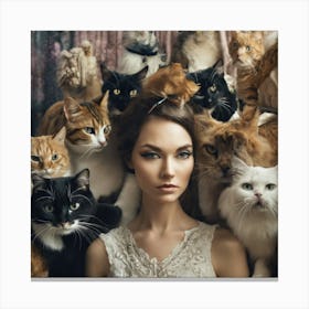 Portrait Of A Woman With Cats Canvas Print