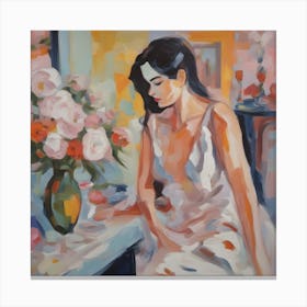 Woman In White Boudoir Scene Canvas Print