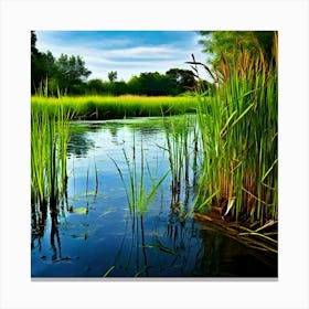 Grass Plant Vegetation Water Reed Calm Cane Season Scene Green Tranquil Background Natur (2) Canvas Print