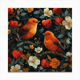 Seamless Pattern With Birds And Flowers Canvas Print