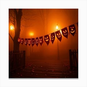 Fog Holiday Greeting Scarey Evil Dark Ominous Leaf Stripes Haunting Wood Carving Flames (21) Canvas Print