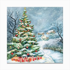 Christmas Tree In The Snow Canvas Print