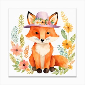 Floral Baby Fox Nursery Illustration (3) 1 Canvas Print