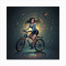 Girl Riding A Bicycle Into A Time Portal Canvas Print