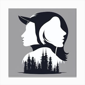 Silhouette Of Two Women Canvas Print