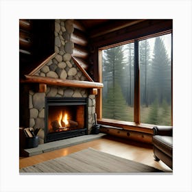 Log Cabin Fireplace Canvas Print