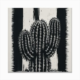 Resilient Beauty A Stunning Linocut Cactus (4) Canvas Print