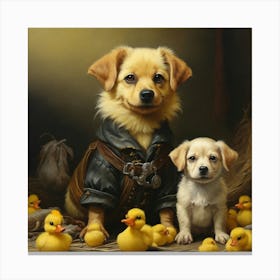 Dog And Ducks Canvas Print