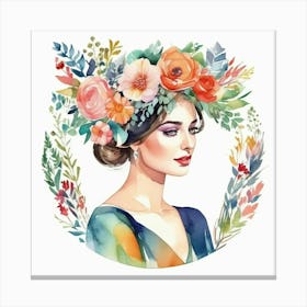 Watercolor Flower Girl Canvas Print