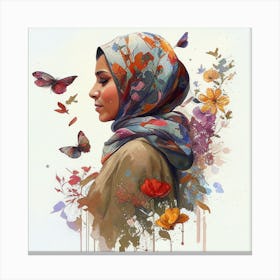 Watercolor Floral Muslim Woman #2 Canvas Print