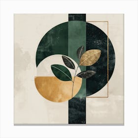 Golden Foliage: Abstract Geometric Composition in Green, Beige, and Neutral Tones Canvas Print