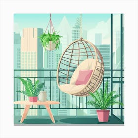 Balcony With Hanging Chair And Plants Canvas Print