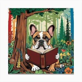 French Bulldog Reading A Book Canvas Print