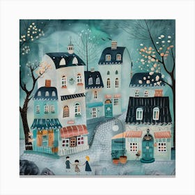 Winter Village, Naïve Folk Canvas Print