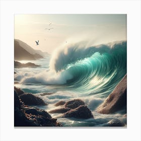 Ocean Waves Breaking Over Rocks Canvas Print