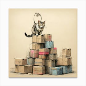 Cat On A Stack Of Boxes Canvas Print