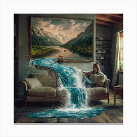 Waterfall In The Living Room Canvas Print