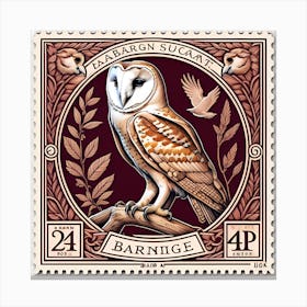 Barn Owl vintage stamp Canvas Print