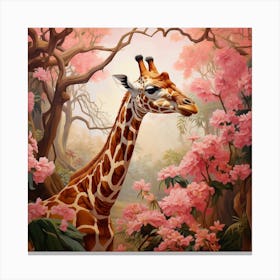 Giraffe 2 Pink Jungle Animal Portrait Canvas Print