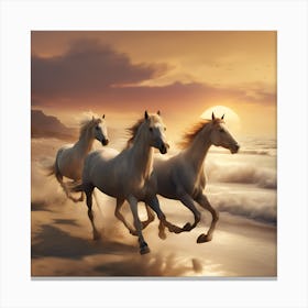 0 Horses Galloping On The Beach At Sunset Esrgan V1 X2plus (1) Canvas Print
