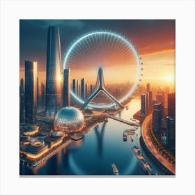 Cityscape With Ferris Wheel Canvas Print