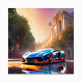 Sports Car In The Rain Canvas Print