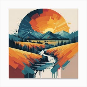 The wide, multi-colored array has circular shapes that create a picturesque landscape 6 Canvas Print