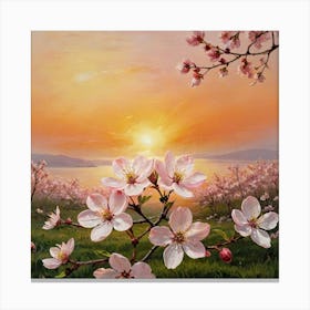 Twilight Bloom Cherry Blossoms At Sunset Canvas Print