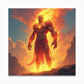 Titan With Fiery Aura, Set In A Colorful Watercolor Realm 1 Canvas Print