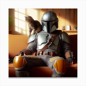 Din Djarin The Mandalorian Cat Sitting Star Wars Art Print Canvas Print