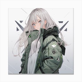 Anime Girl In Green Jacket Canvas Print