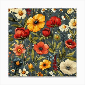 Poppies And Daisies Canvas Print