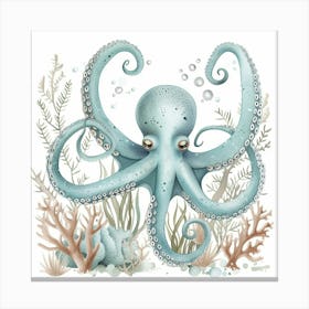 Cute Storybook Style Octopus Blue & White  1 Canvas Print