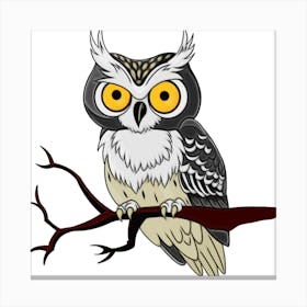 Bird Owl On A Branch Canvas Print