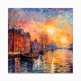 Sunset On The Canal Canvas Print