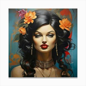 Woman With Flowers In Her Hair Canvas Print