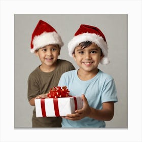 Two Boys In Santa Hats Canvas Print
