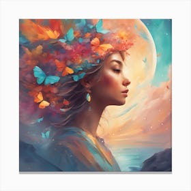 Woman With Butterflies In Her Hair Canvas Print