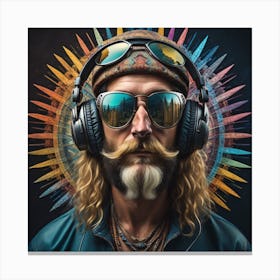 Hippy Man With Headphones Canvas Print