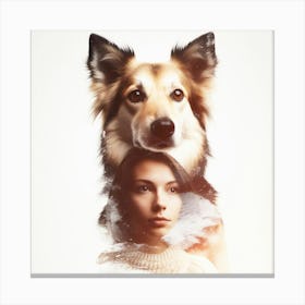 Portrait Of A Woman And Dog Canvas Print