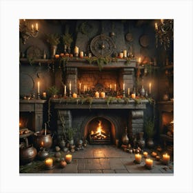 Fireplace With Candles Canvas Print