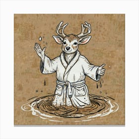 Deer In The Bath Canvas Print