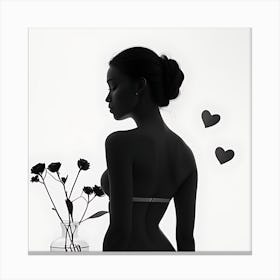 Silhouette Of A Woman With Flowers 1 Canvas Print