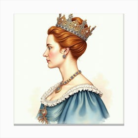 Watercolor Depiction Of Queen Elizabeth I, Showcasing Her Historic Poise 1 Canvas Print