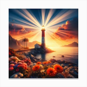 Lighthouse At Sunset 1 Canvas Print