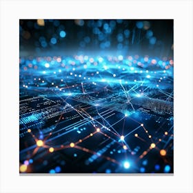 Abstract Cyber Concept Art Featuring Networks Of Glowing Dots Amidst Streams Of Futuristic Data Flow (1) Canvas Print